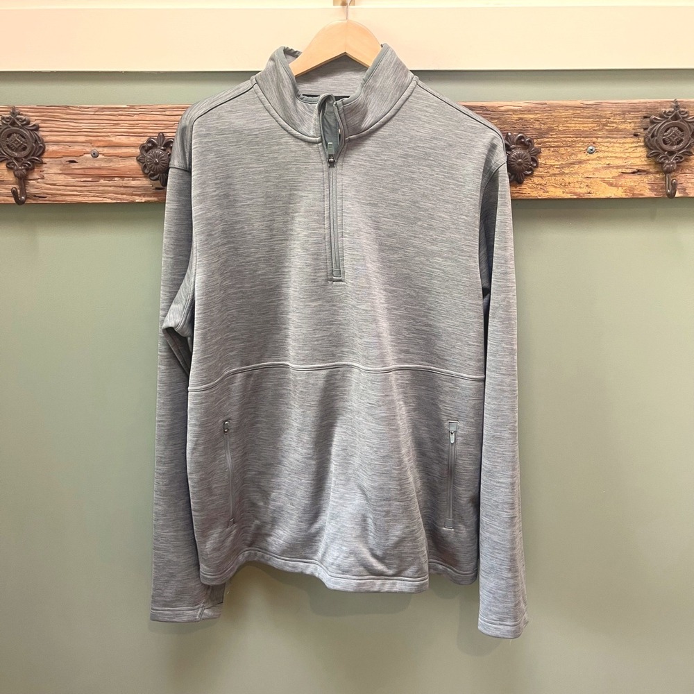 Duluth Trading Co Mens Large Gray Green Quarter Zip Grid Fleece Pullover 70911